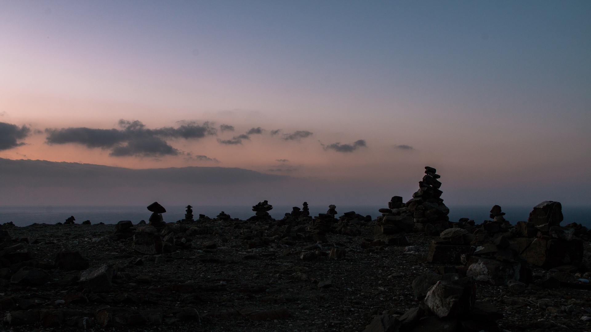 Cairns at the summit of a hill, Greece